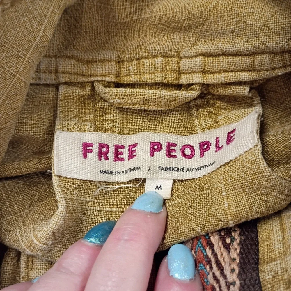 Free People Jayde‎ Safari Military Bomber Jacket Womens M Brown Embroidered Trim
